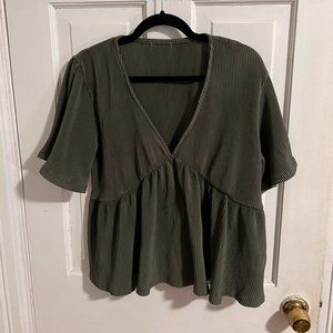 Olive green ruffle top